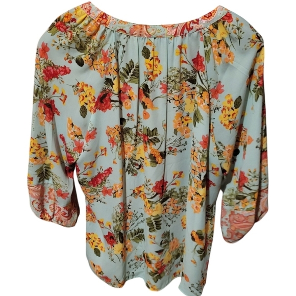 Figueroa & Flower Blue‎ V Neck Boho Floral & Paisley Tunic Style Shirt Size XL - Picture 2 of 7